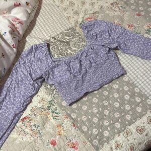 Rewind lavender with white flowers long sleeve blouse